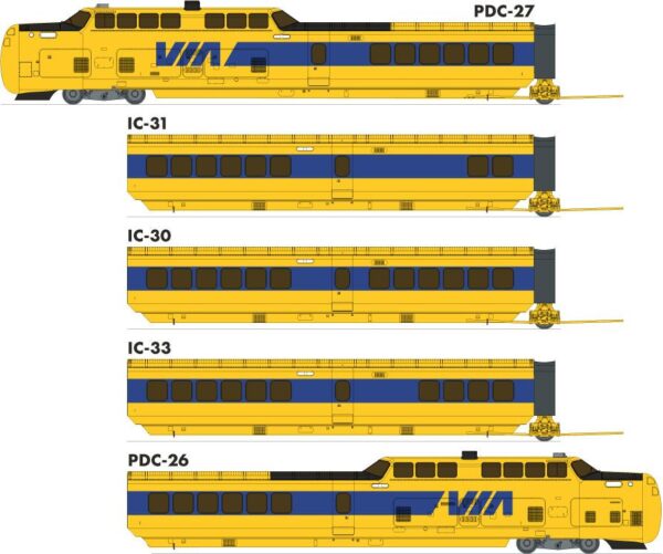 Rapido Trains 203507  UAC TurboTrain 5-Car Set, VIA #2 #149-204-259-229-154 (DC/DCC/Sound)