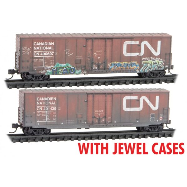 Micro Trains 98305017   50' Boxcar w/8' Plug Door 2-Pack, Canadian National #400607, 401439
