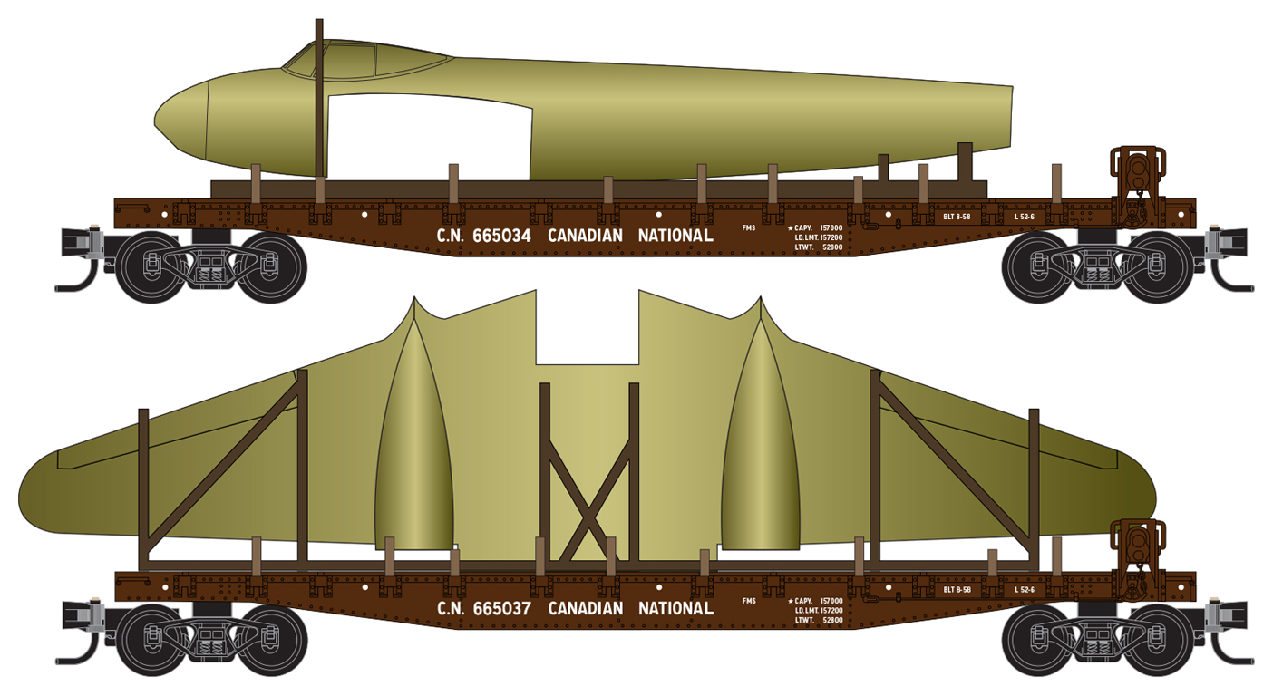 Micro Trains 99302202   Flat car w/mosquito 2-pk, Canadian National #665034, 665037