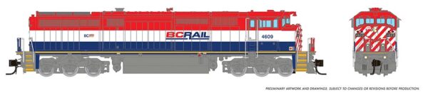 Rapido Trains 540048  N Scale Dash 8-40CM, BCR - Red/White/Blue w/Frame Stripe: #4609