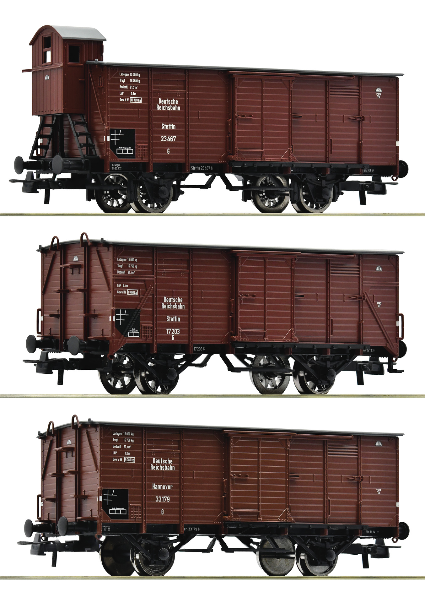 Roco 6600037  3-piece set: Covered goods wagon, DRG