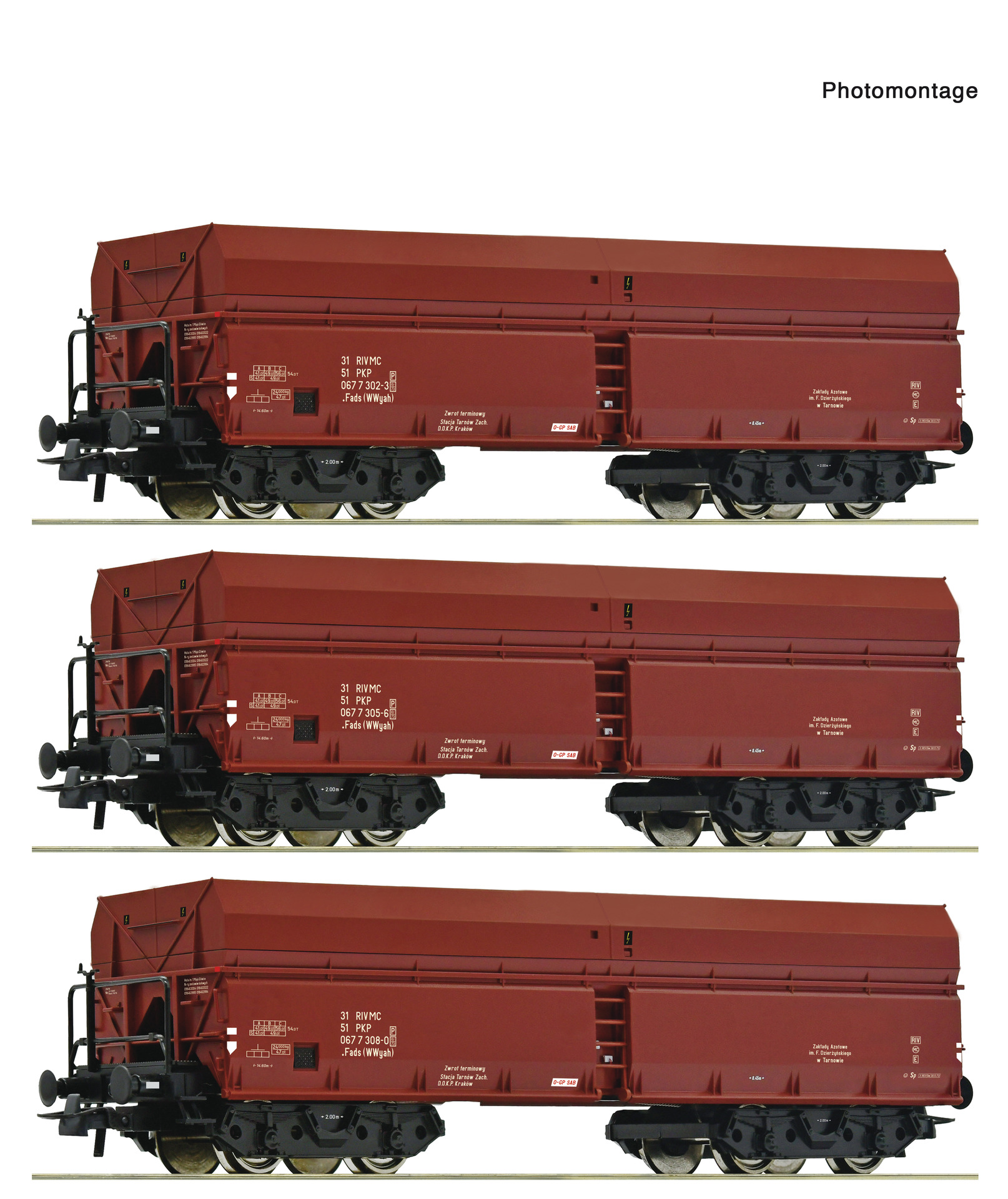 Roco 6600044   3 piece set: Self unloading hopper wagons, PKP