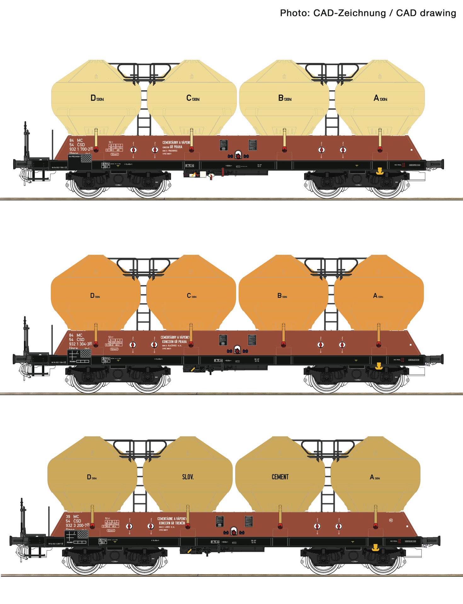 Roco 77004   3 piece set: Silo wagons, CSD