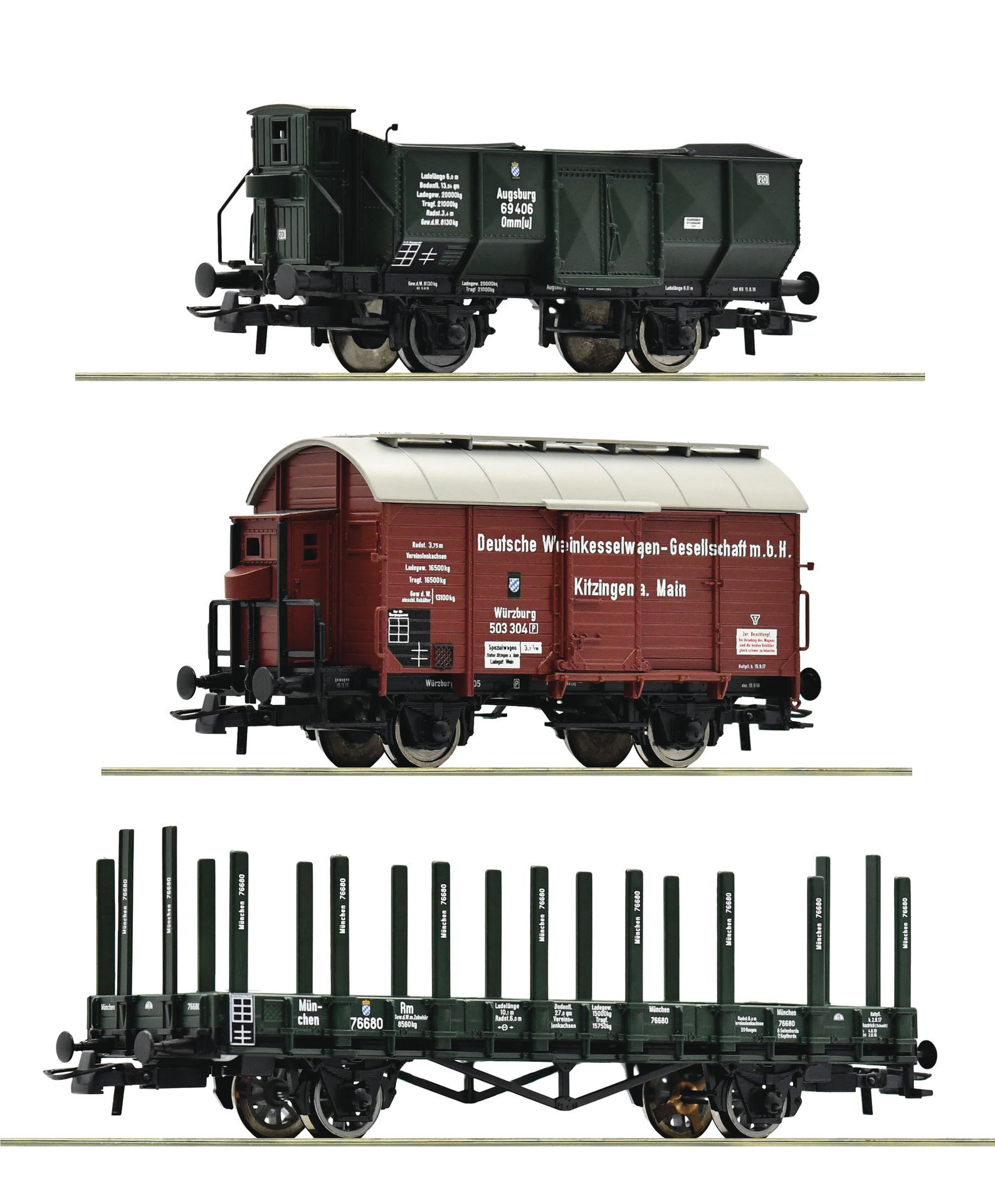 Roco 77028   3 piece set: Goods wagons, K.Bay.Sts.B.