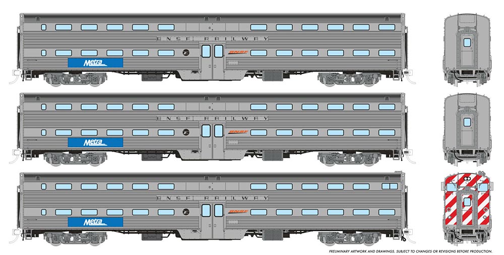 Rapido Trains 145007  Gallery Commuter Car: Metra - BNSF: Set #1 (Cab: 811 Coaches: 748, 765)