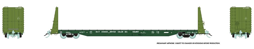 Rapido Trains 147006-1  Marine Industries Bulkhead Flatcar: BCIT - Dark Green Int'l Scheme #818000