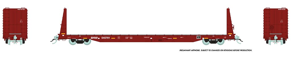 Rapido Trains 147008-1  Marine Industries Bulkhead Flatcar: BNSF Railway (Mineral Brown) #545701