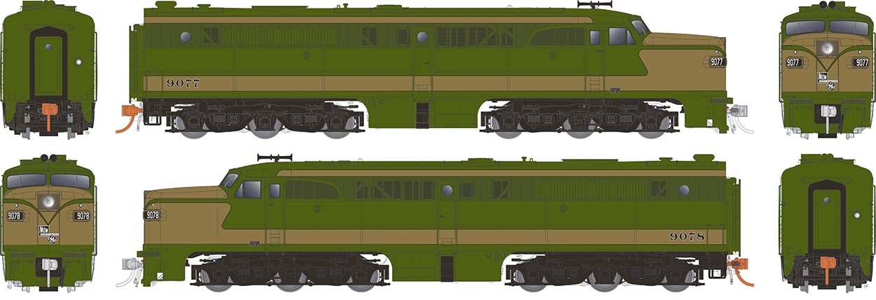Rapido Trains 23044  PA-1 + PB-1, CN Demonstrator #9077 + 9078
