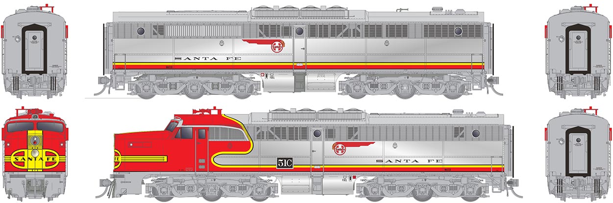 Rapido Trains 23046  PA-1 + PB-1, AT&SF (Repowered): #51A + 51C