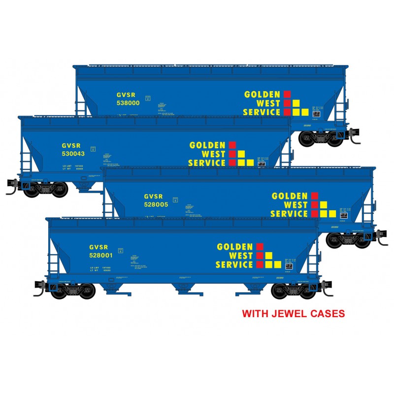 Micro Trains 98300199    N 4-pk 3 Bay Covered Hopper, Golden West Service Jewel Case #528001, 528005, 530043, 538000