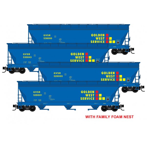 Micro Trains 99300199    N 4-pk 3 Bay Covered Hopper, Golden West Service Family Foam #528001, 528005, 530043, 538000