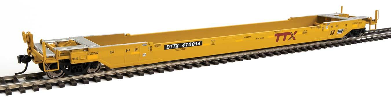 WalthersProto 109034  HO Gunderson Rebuilt All-Purpose 53' Well Car, DTTX #470014 (yellow, large red logo)