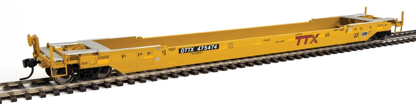 WalthersProto 109036  HO Gunderson Rebuilt All-Purpose 53' Well Car, DTTX #475474 (yellow, large red logo)