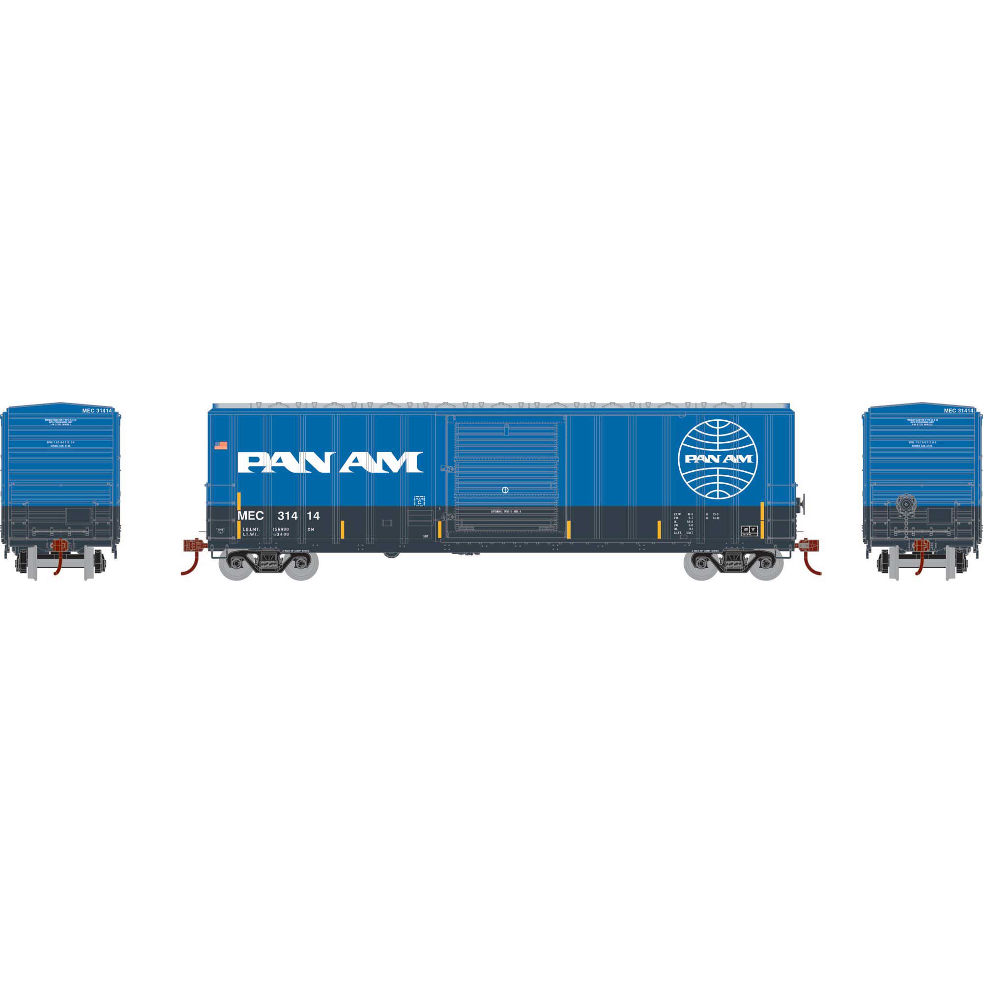 Athearn 18701  HO 50' FMC 5347 Box, MEC / Pan Am #31414