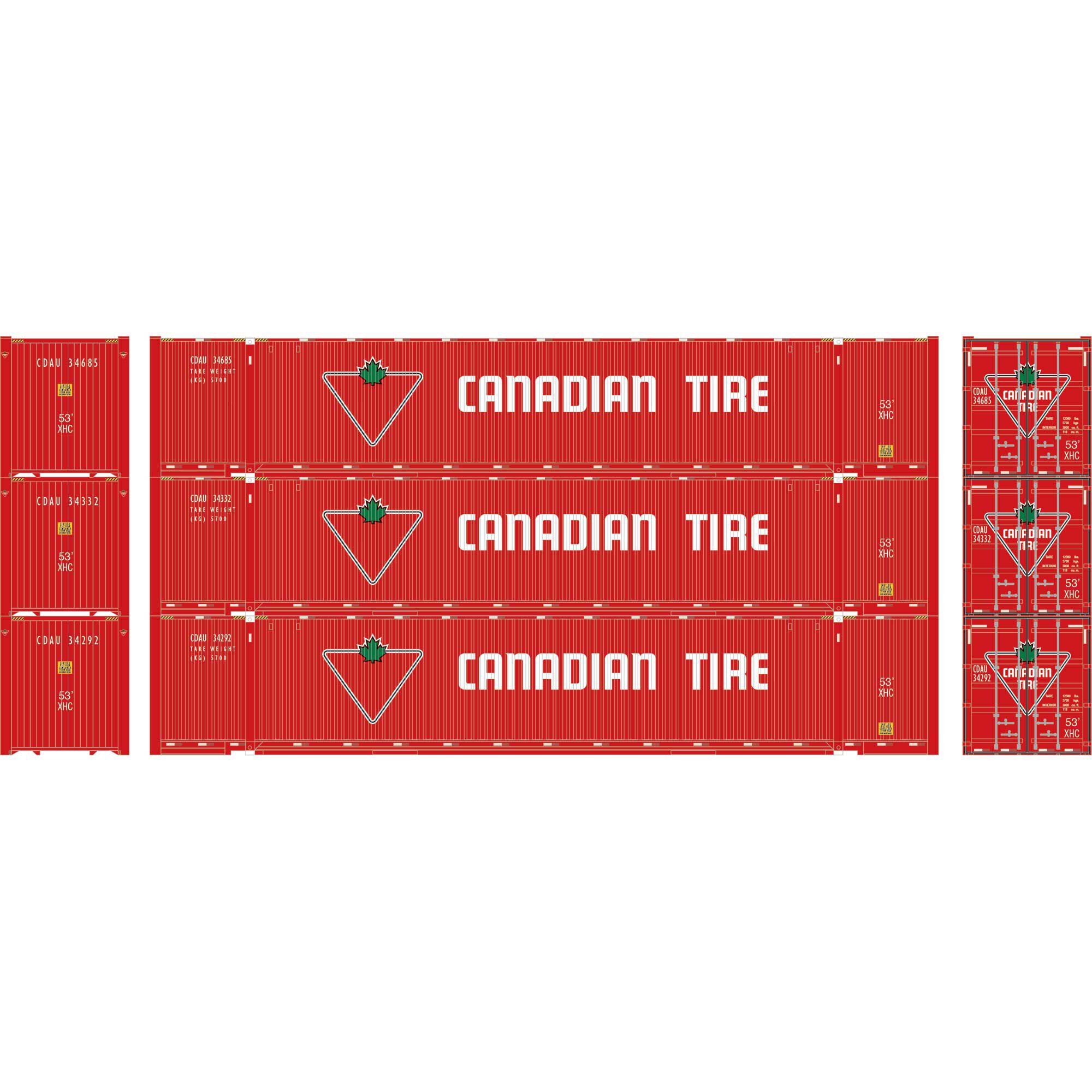 Athearn 26523  HO 53' Jindo Container, Canadian Tire (3 Pack)