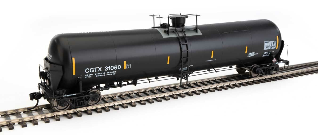 WalthersProto 100734  HO 55' Trinity Modified 30,145-Gallon Tank Car, GATX Rail Canada CGTX #31060 (black, white; yellow conspicuity marks)