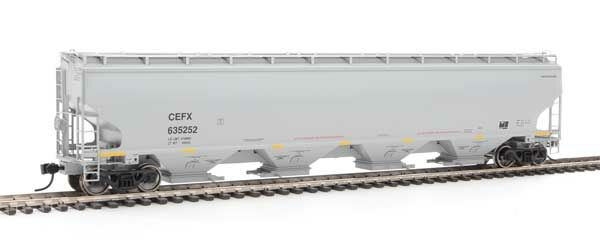 WalthersProto 105851  HO 67' Trinity 6351 4-Bay Covered Hopper, CIT Group-Capital Finance, Inc. CEFX #635252 (gray, Yellow Conspicuity Stripes