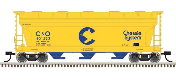 Atlas 50006112  N ACF 3560 Center-Flow Covered Hopper, Chessie System C&O #601322 (Yellow, Blue)