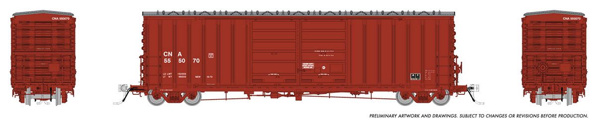 Rapido Trains 170008-1  HO PC&F B-70-69 Boxcar, Canadian National #555004