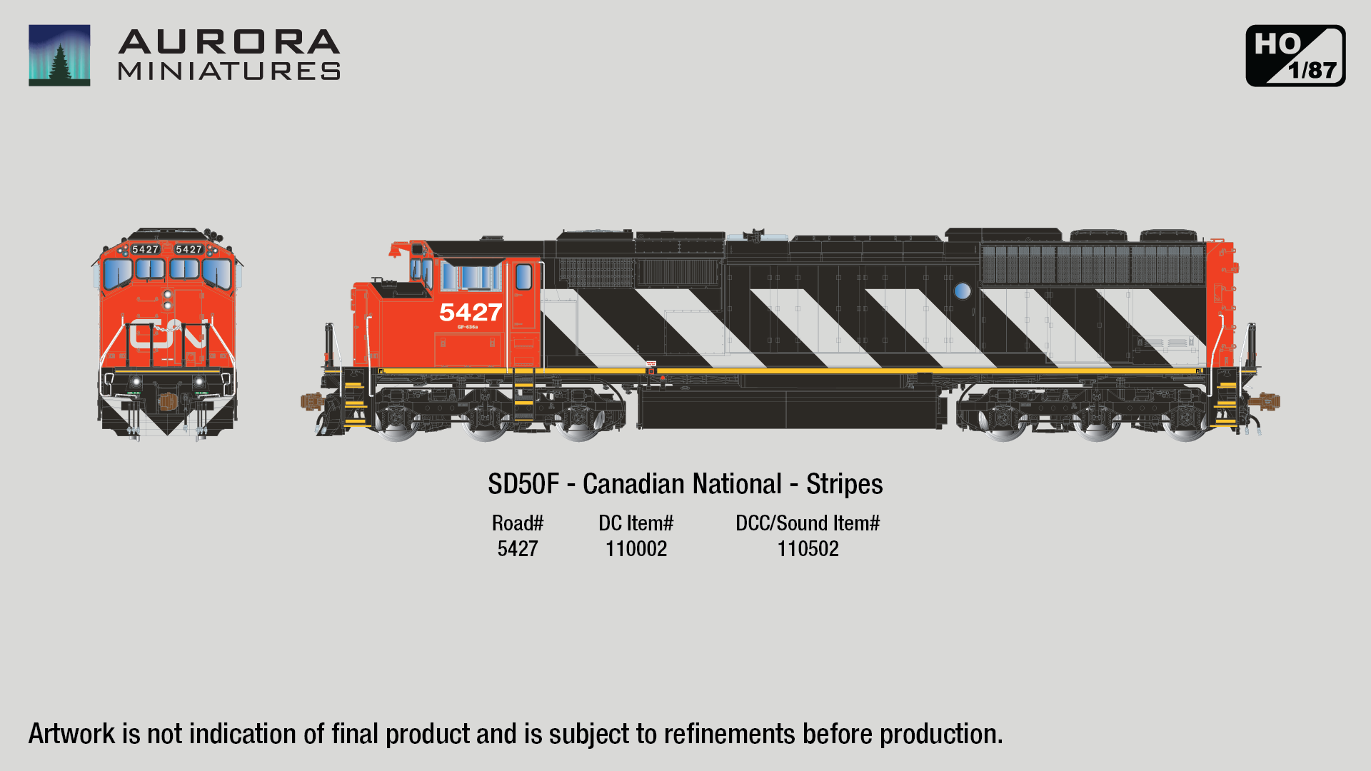 Aurora Miniatures 110002  HO GMDD SD50F, CN (Stripes) #5427 DC