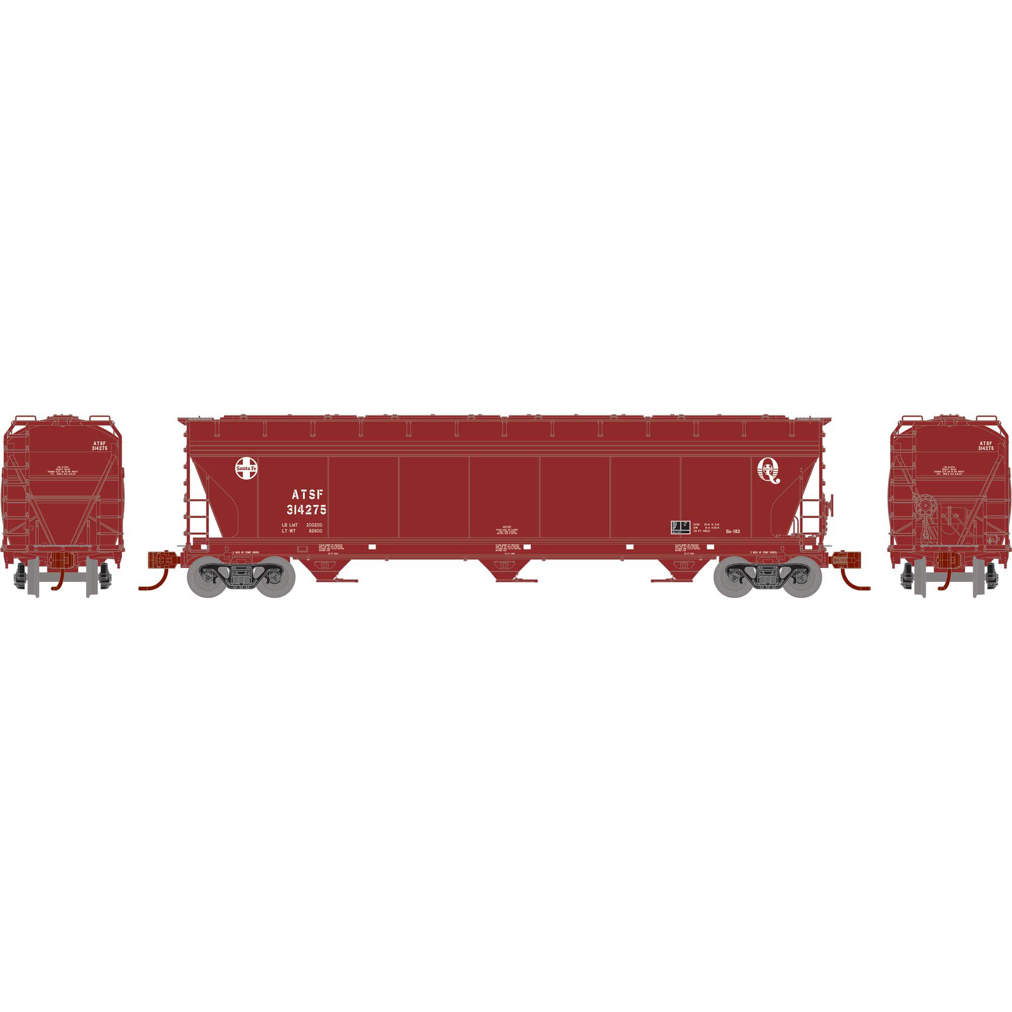 Athearn 12944  N ACF 4600 3-Bay Center Flow Hopper, ATSF #314275