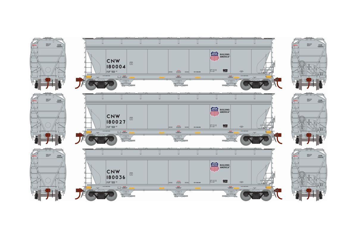 Athearn 12949  N ACF 4600 3-Bay Center Flow Hopper, C&NW (3 Pack) #180004, 180027, 180036