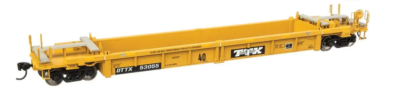 WalthersMainline 8420  HO Thrall Rebuilt 40' Well Car, TTX DTTX #53055 - small black & white TTX logo w/yellow conspicuity stripes