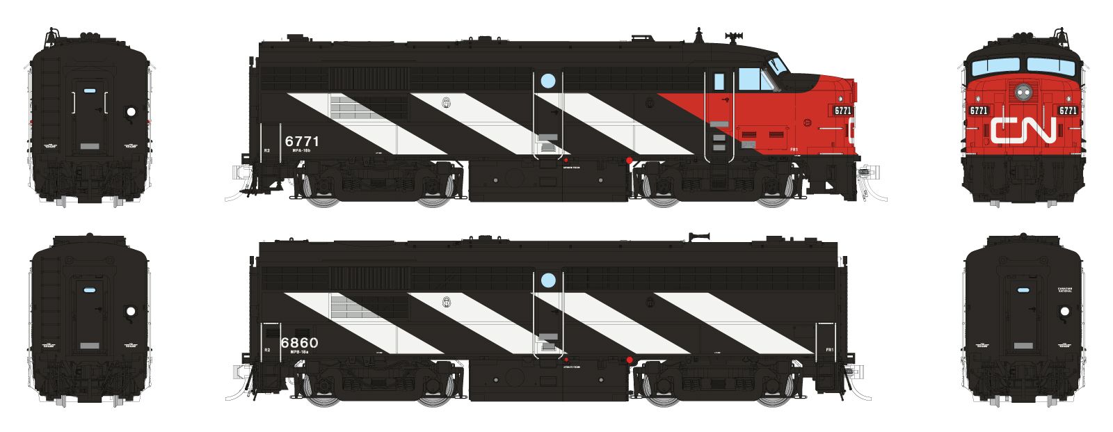 Rapido Trains 21611   HO Diesel Locomotive FPA-4 + FPB-4, CN - Wet Noodle Scheme: #6771, 6860 (DCC/Sound)