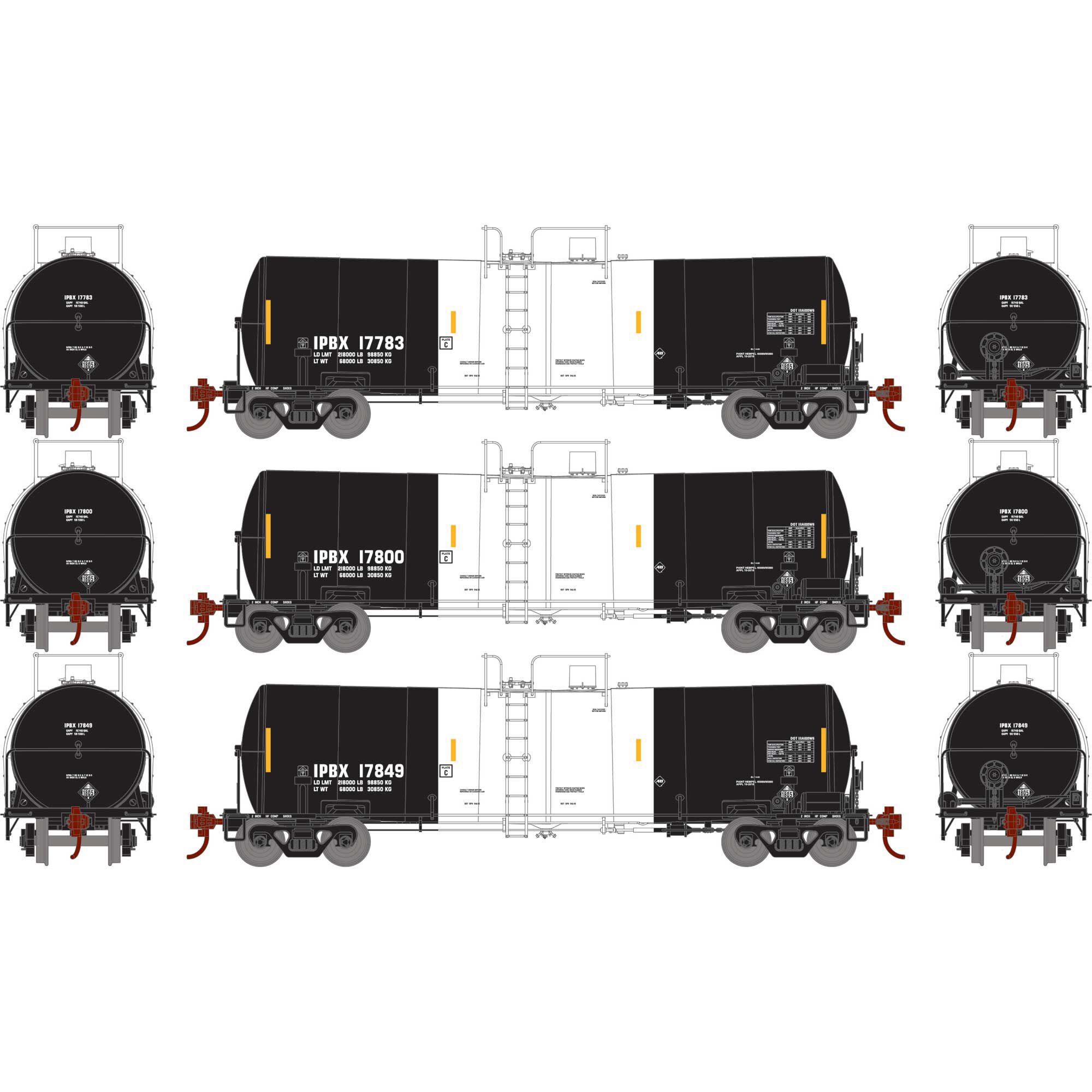 Athearn 16410  HO 16,000 Gallon Clay Tank, IPBX #17783, 17800, 17849 (3 Pack)