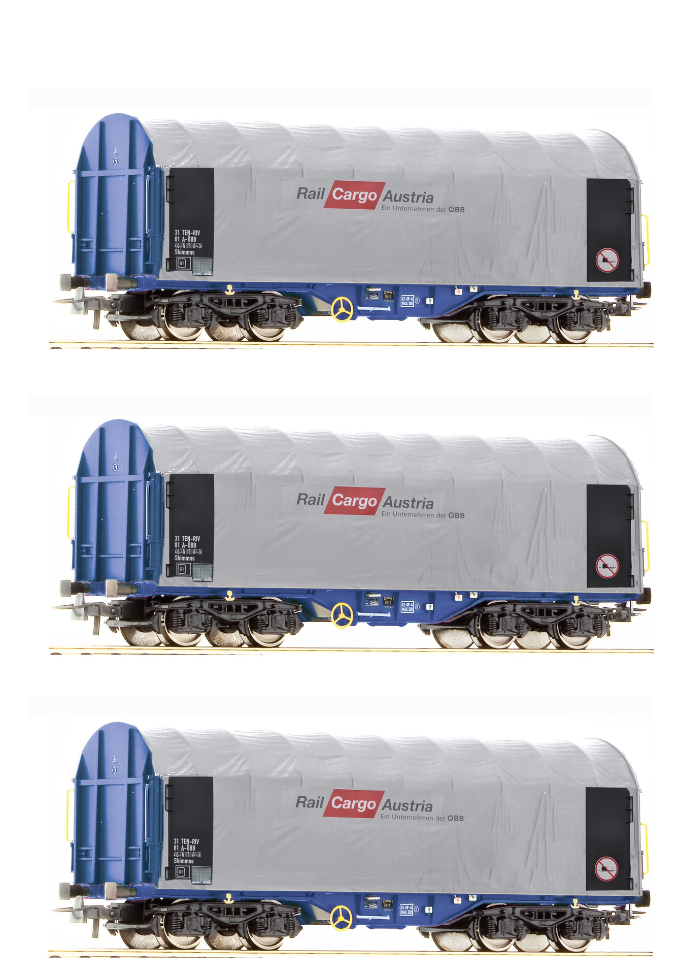 Roco 67155  3-piece set: Sliding tarpaulin wagons, ÖBB
